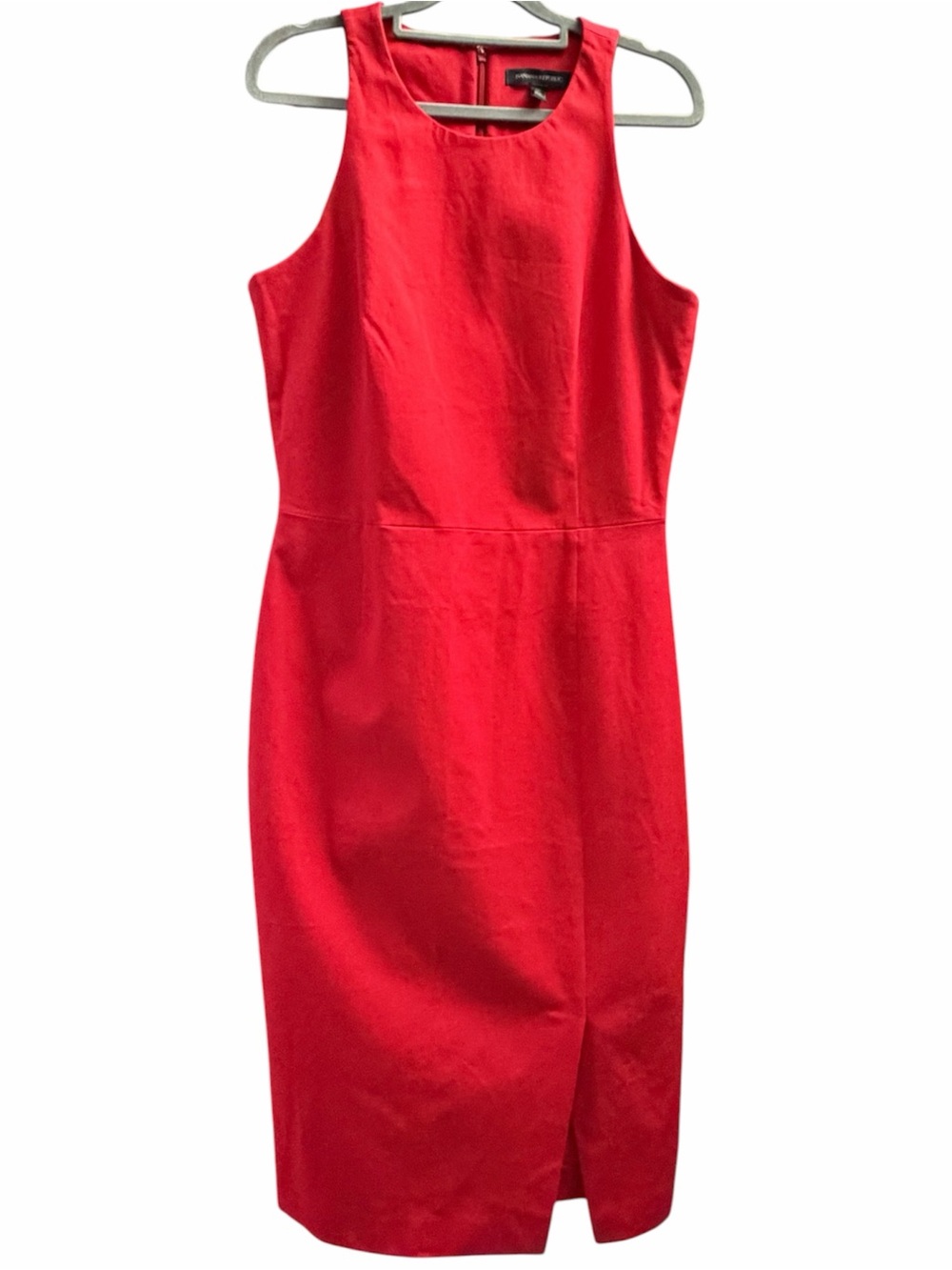 Banana Republic Red Bi-Stretch Racer-Neck Sheath Dress Front Slit Midi 10T Tall